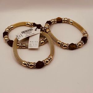 White House Black Market Gold and Tiger’s Eye Mesh Bracelets